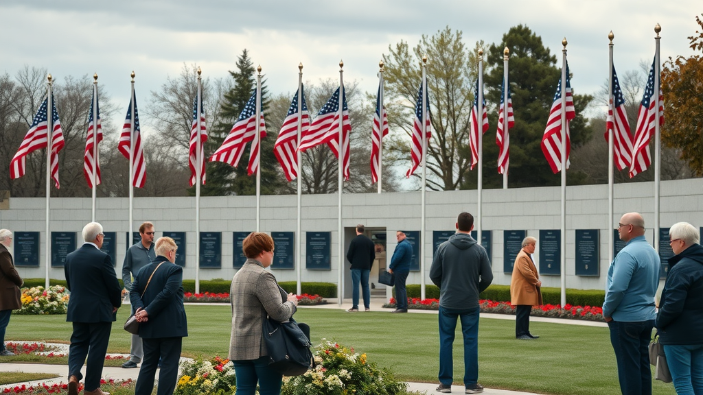 people respectfully paying their respects at a solemn veterans memorial