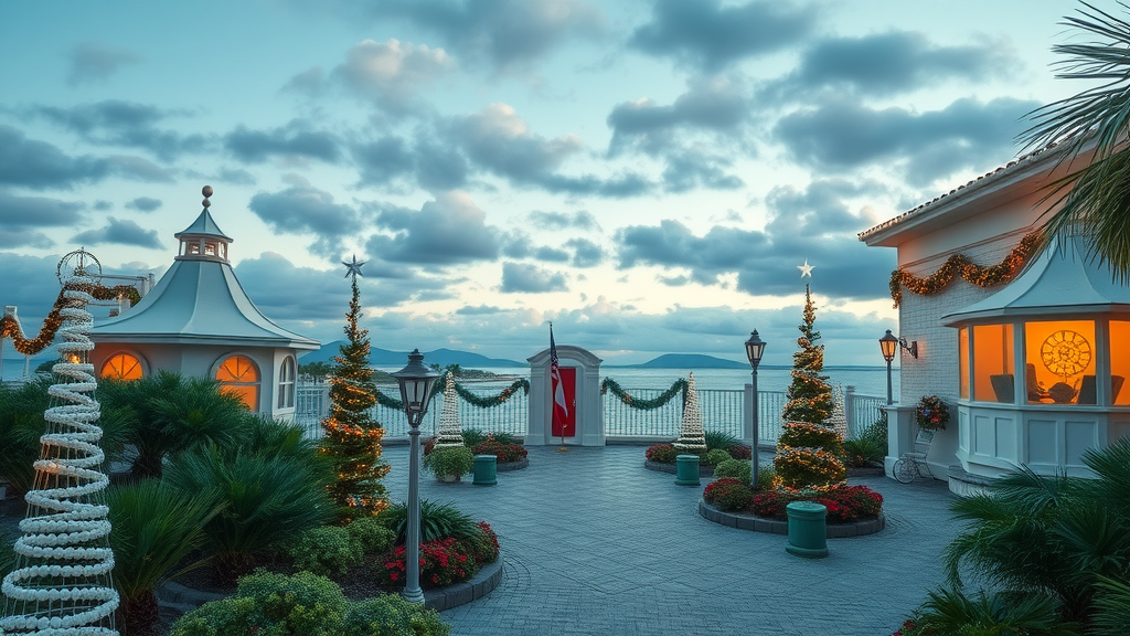 picturesque Florida landscape with holiday elements, inviting, exploring