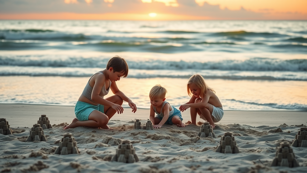 Serene beach scene, family playing, free things to do in Florida