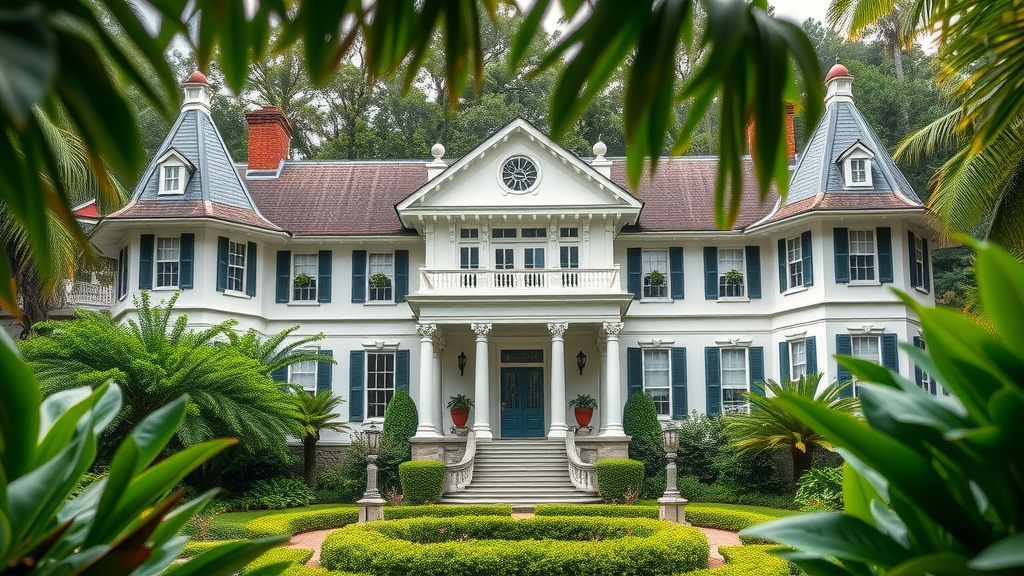 historic Bonnet House exterior, surrounded by lush gardens
