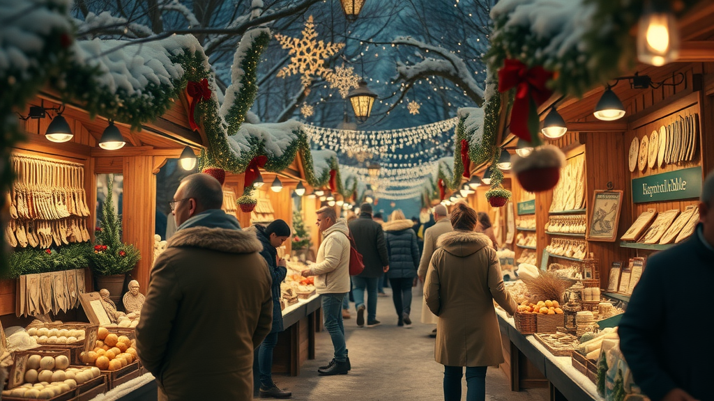 charming holiday market, enchanting, browsing