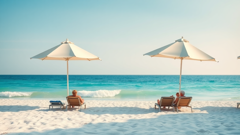 serene Fort Lauderdale Beach scene, featuring people relaxing under umbrellas