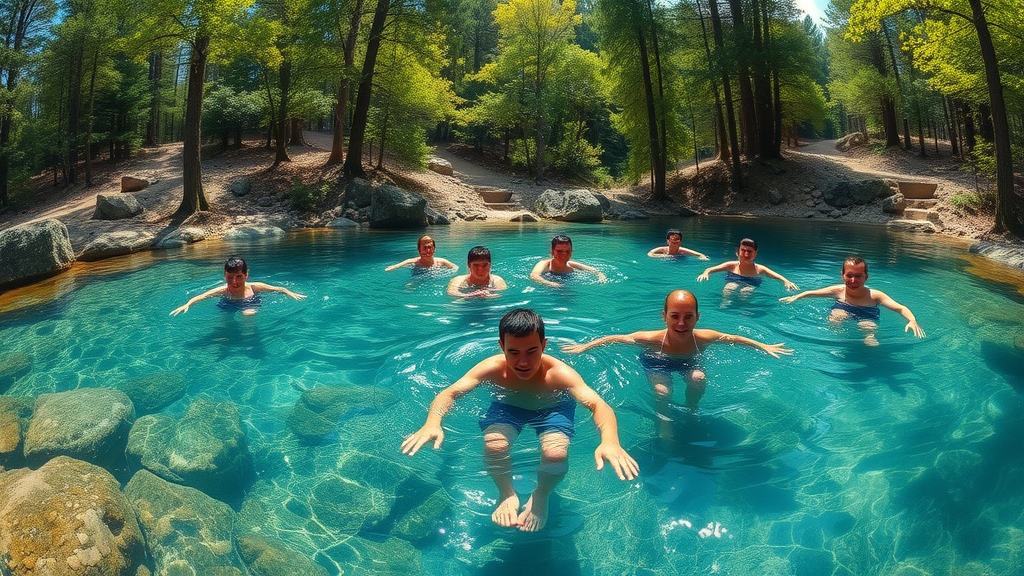 natural spring, clear water, people swimming