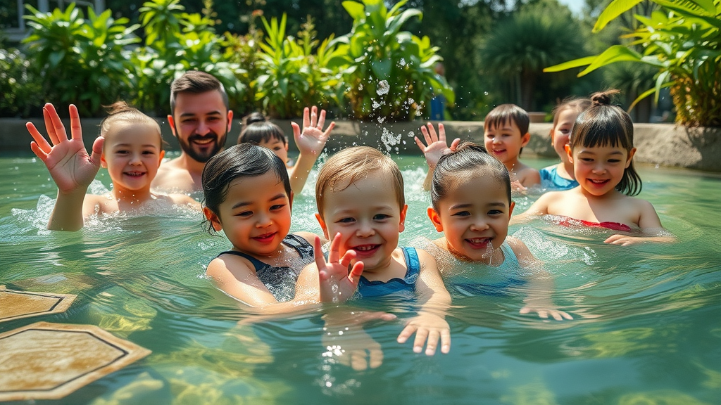 families having fun in water, natural springs