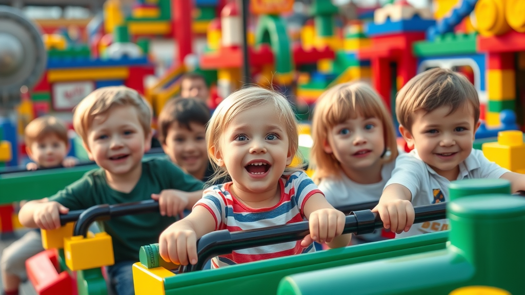 Kids exploring rides at LEGOLAND Florida with colorful LEGO decor