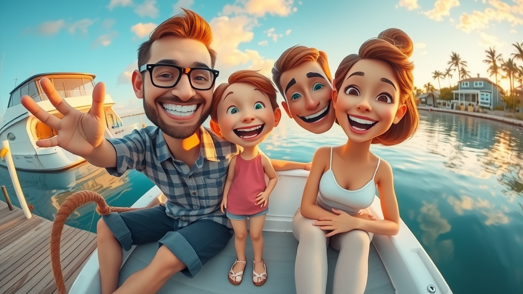 Modern family, happy expressions, enjoying waterfront lifestyle, cozy home by the water, Port Charlotte.