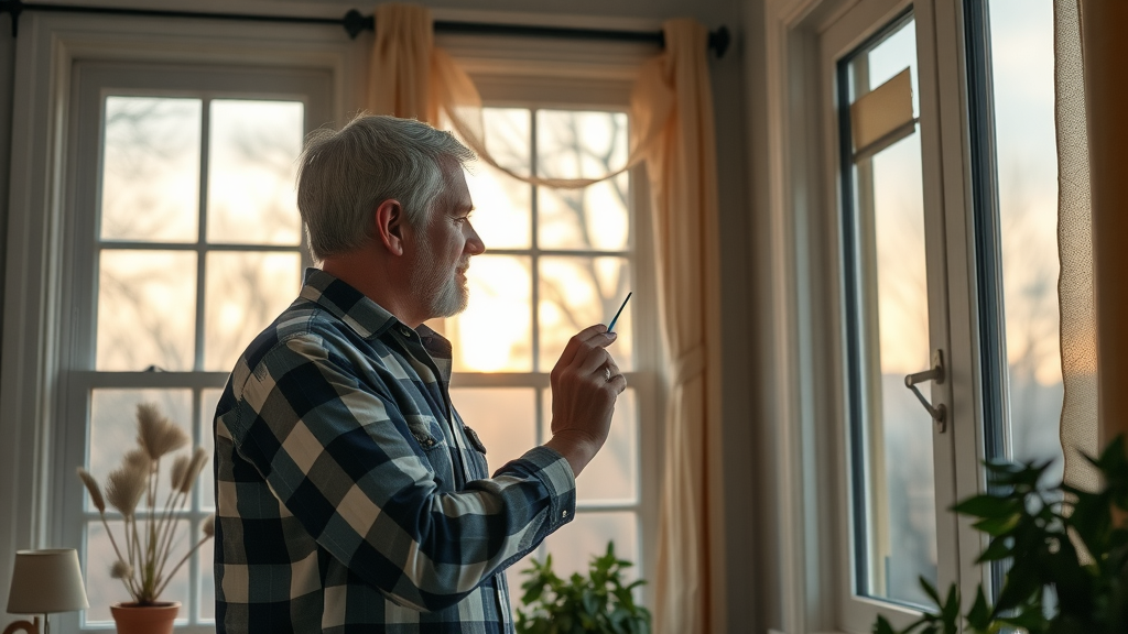 homeowner maintaining mold-free home, checking windows and walls
