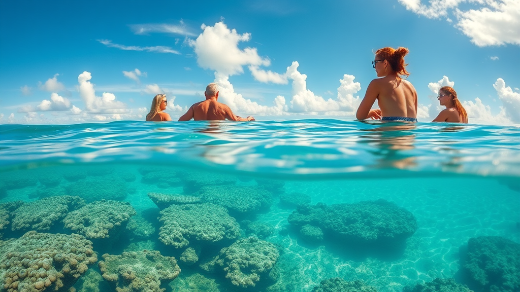 Tourists enjoying the scenic exotic Florida Keys with turquoise waters and coral reefs.