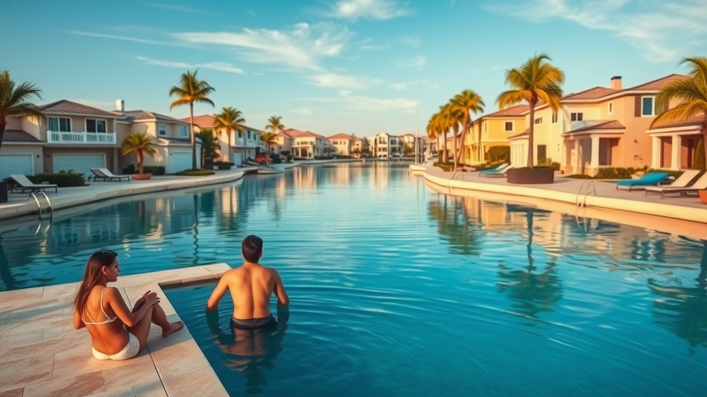 naples property tax rate: luxurious waterfront homes with palm-lined canals in Naples, Florida