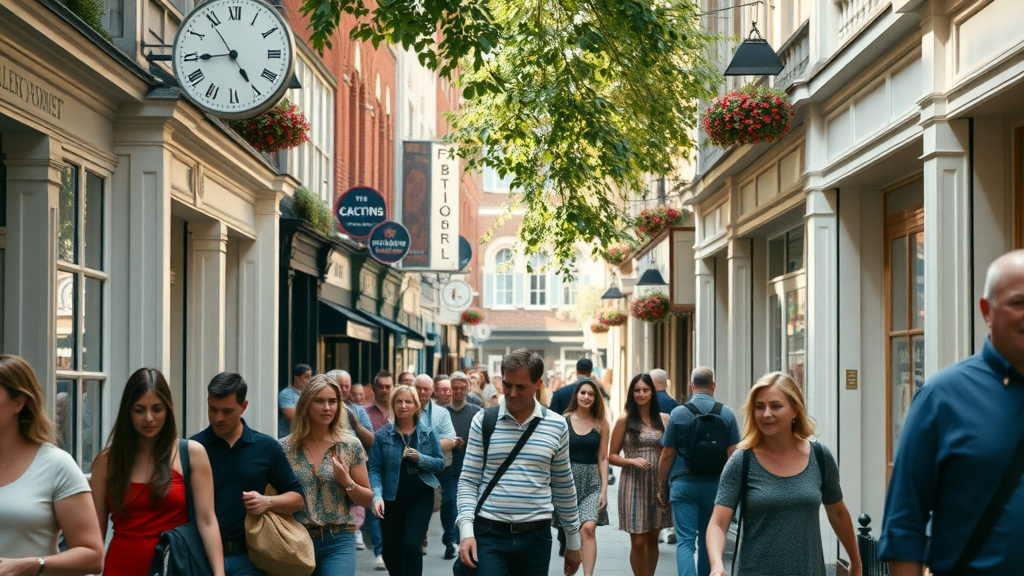 bustling George Street in St. Augustine with visitors exploring shops and the vibrant environment