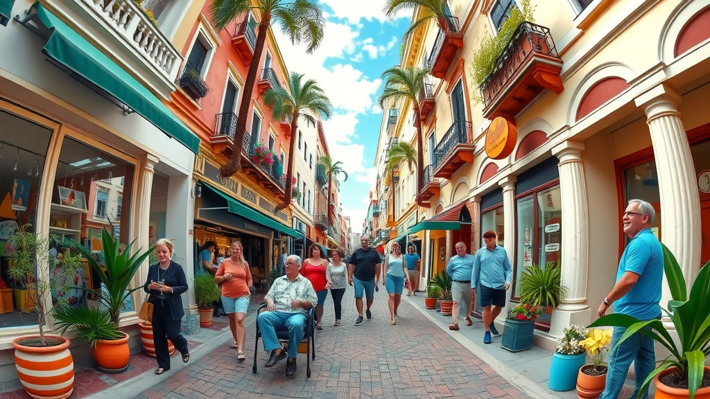 lively San Marco Avenue in St. Augustine with pedestrians enjoying diverse storefronts