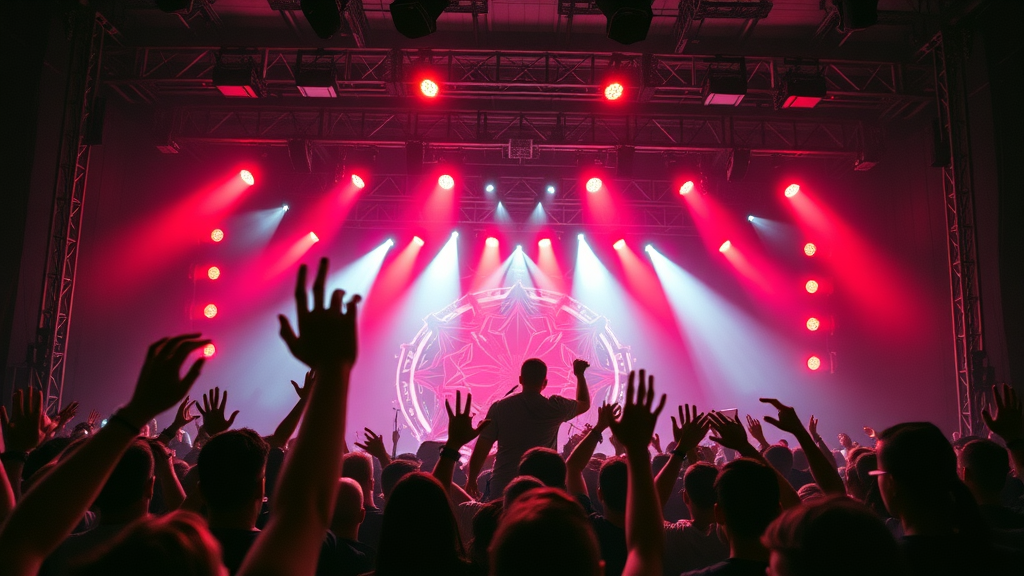 dynamic rock concert with performers on stage