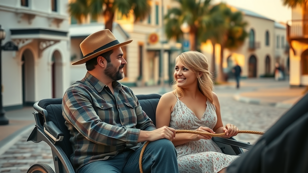 Historic Amelia Island with a couple in a horse-drawn carriage exploring scenic routes.