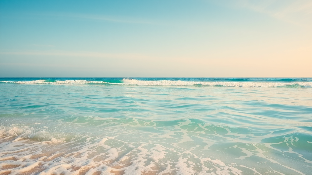 serene beach in Key West, calm ocean waves, gentle sunlight, Photorealistic High Fidelity Lifelike, sandy beach with clear blue water, highly detailed, dynamic waves, beachgoers relaxing, warm pastel colors, natural lighting, shot with a wide-angle lens.
