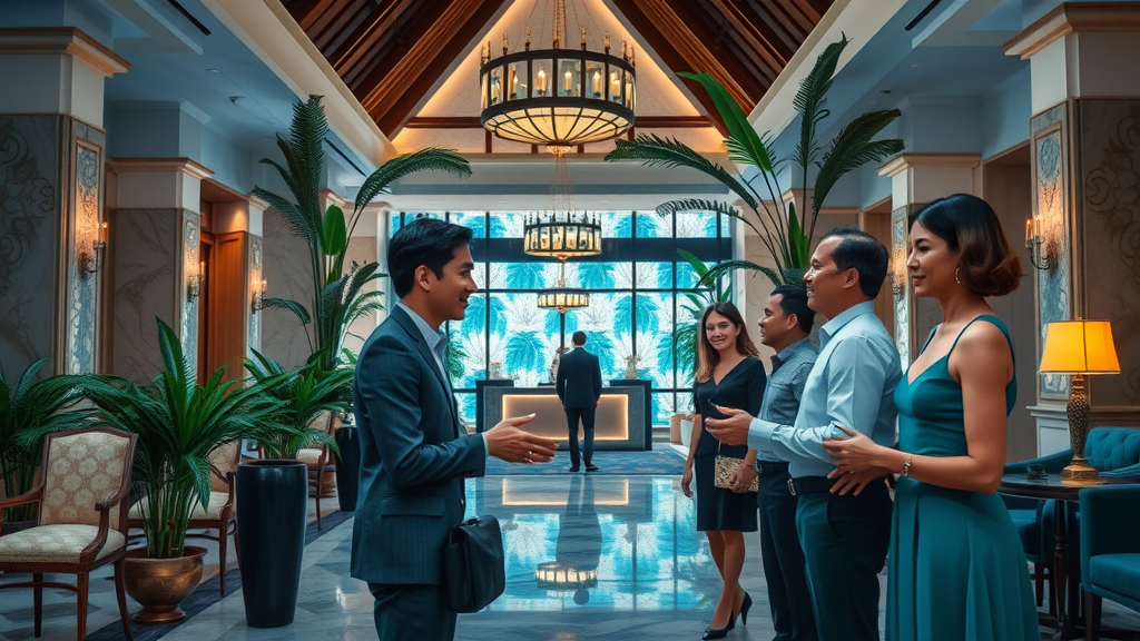 luxurious resort lobby with welcoming staff