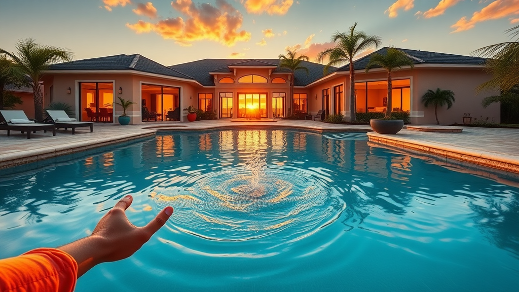 luxurious pool home in Kissimmee at sunset
