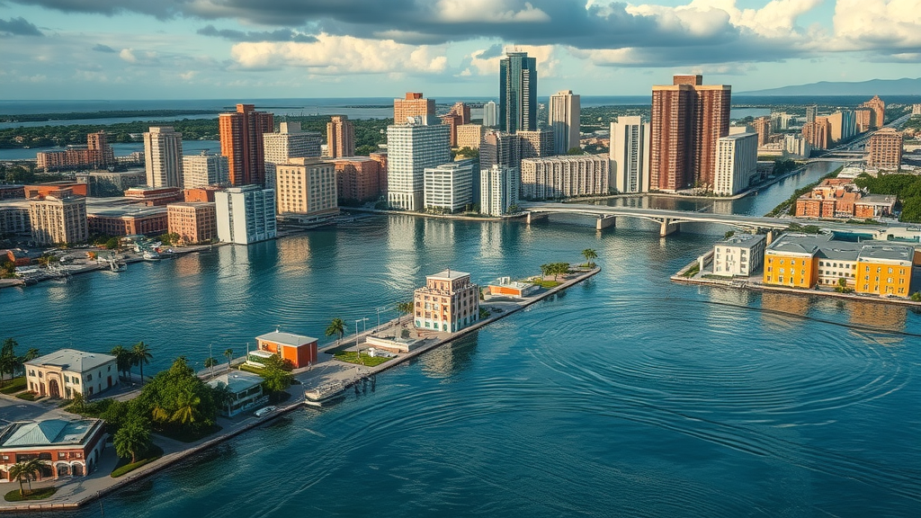 Detailed cityscape of Fort Lauderdale, impact of flooding