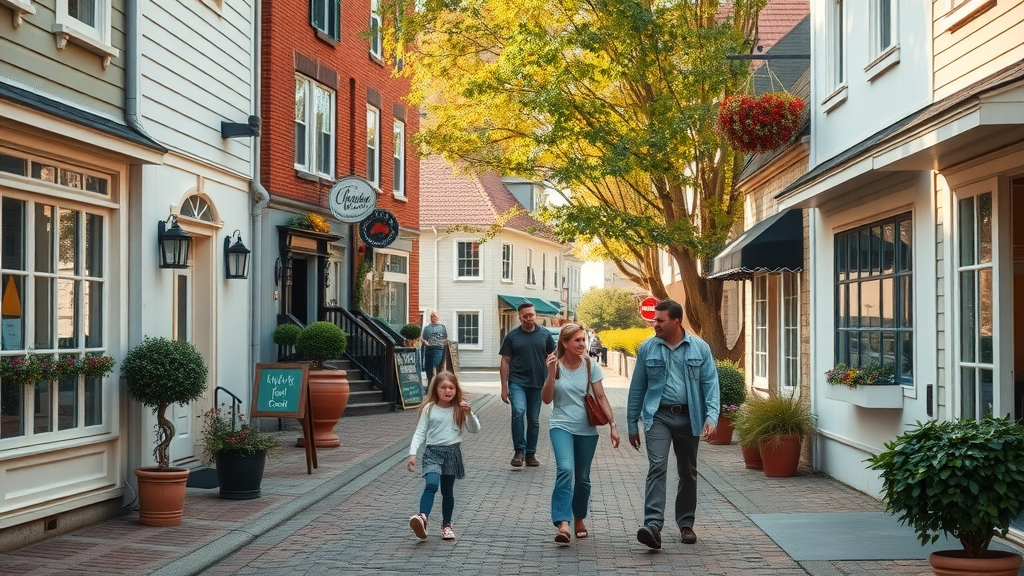 family exploring charming town with quaint shops