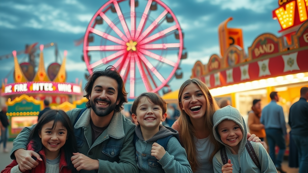 Icon Park vibrant amusement park scene with families enjoying rides