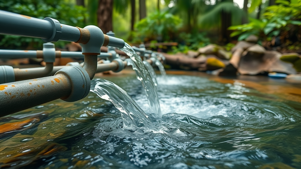 Natural spring with water system setup in forest