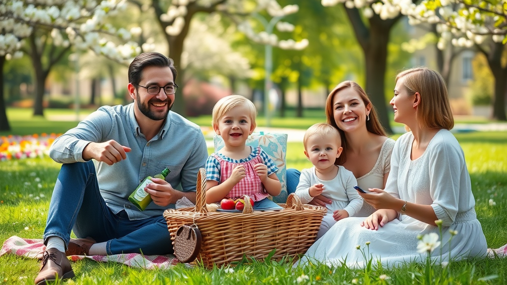 Serene family enjoying a weekend getaway picnic