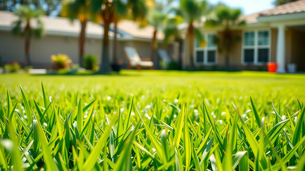 Sunny lawn in Orlando enduring summer heat.