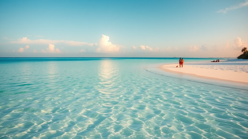 pristine beach in Florida Keys with tourists relaxing