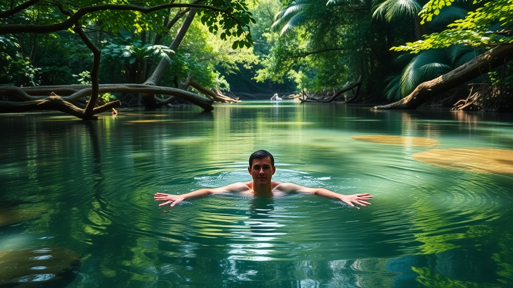 Tranquil spring in Wekiwa Springs with a person swimming