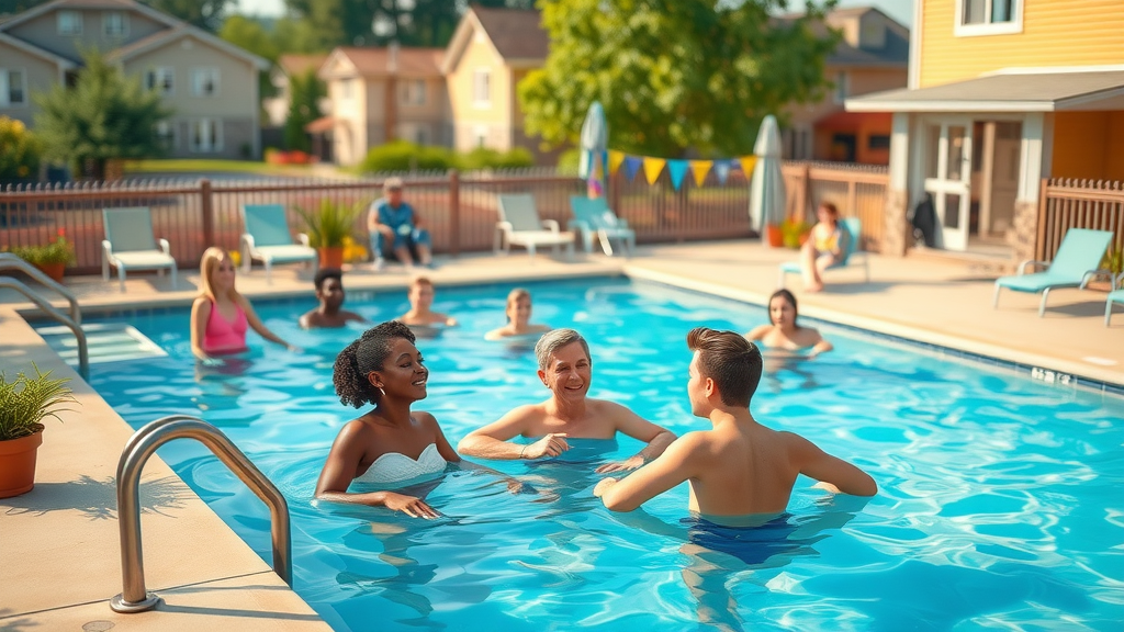 neighbors enjoying a community pool