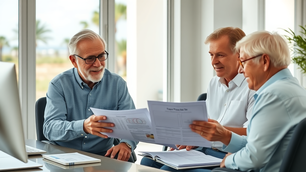 florida property tax exemption: seniors consulting about property tax benefits in a bright Florida office