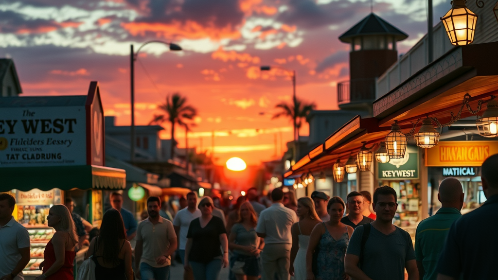 Sunset at Key West with magical ambiance at the street market