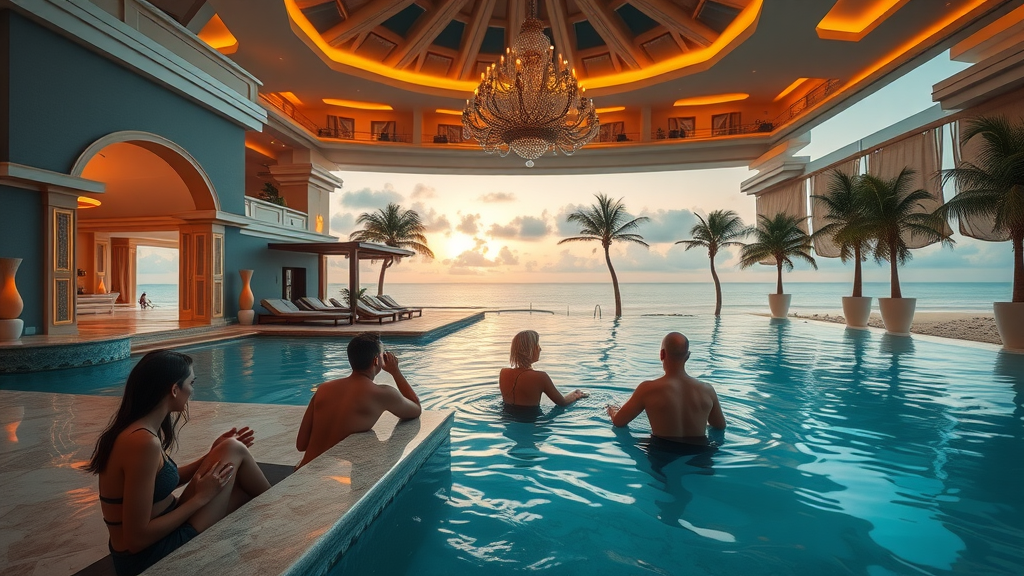 Luxurious resort setting in the Florida Keys, showcasing opulent amenities with beachfront view
