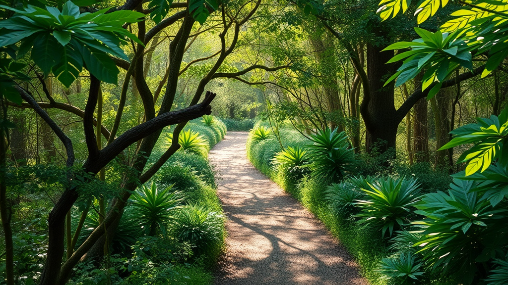 lush nature trail with varied flora and fauna, serene, highlighting natural beauty, Boyd Hill Nature Preserve