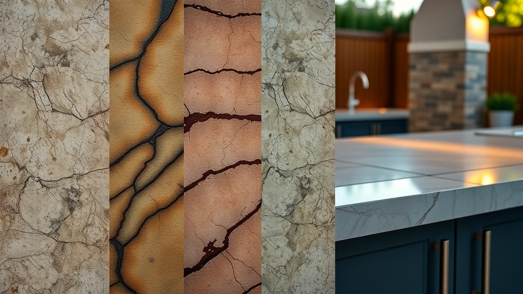 Comparison of materials for Florida outdoor kitchens with diverse textures and finishes