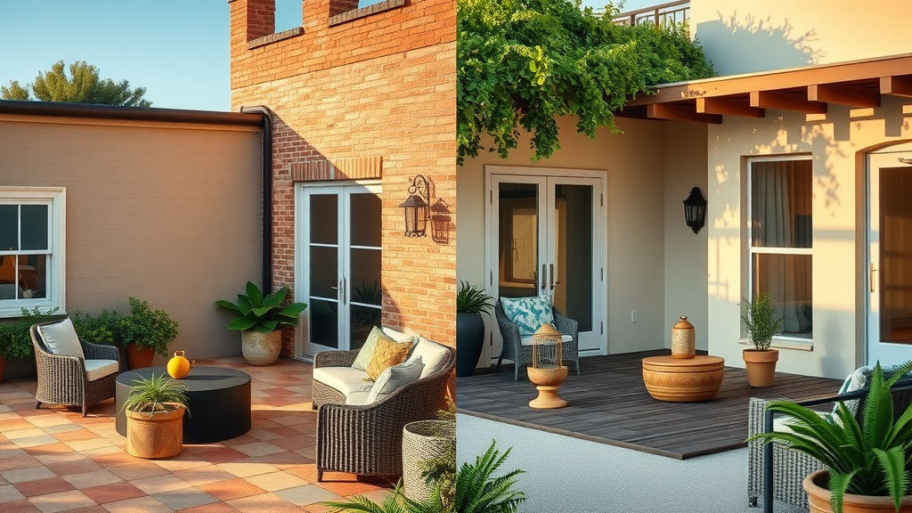 Diverse patio designs showcasing different regional styles side by side in the United States.