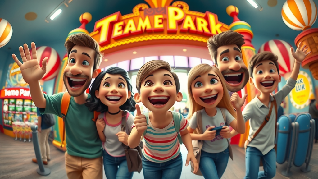 Family entering a theme park in Florida