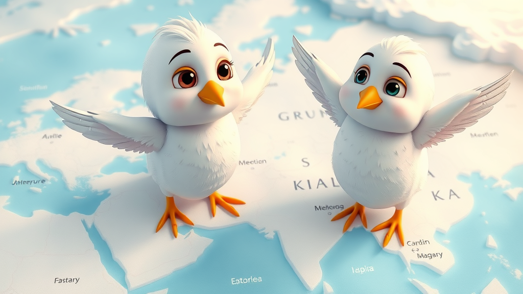 animated snowbirds map, colorful and detailed