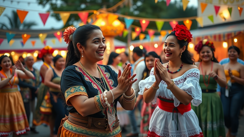 A traditional cultural festival in Ana Maria with colorful costumes and a festive atmosphere.