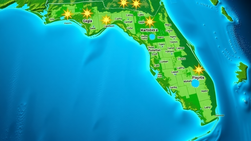 florida counties low property tax: regional map highlighting counties with lowest property tax rates and featured cities