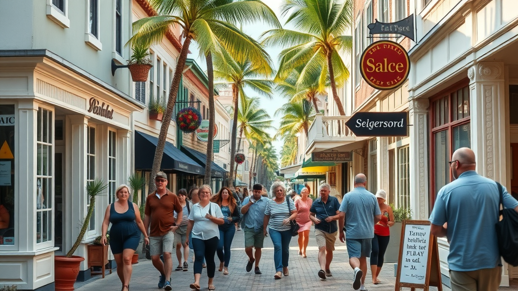 A charming small town in Florida bustling with life and vibrant colors.