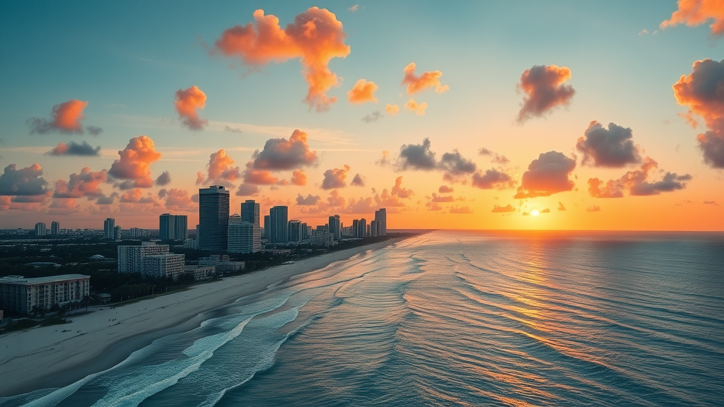 sunset over Miami Beach with secured properties