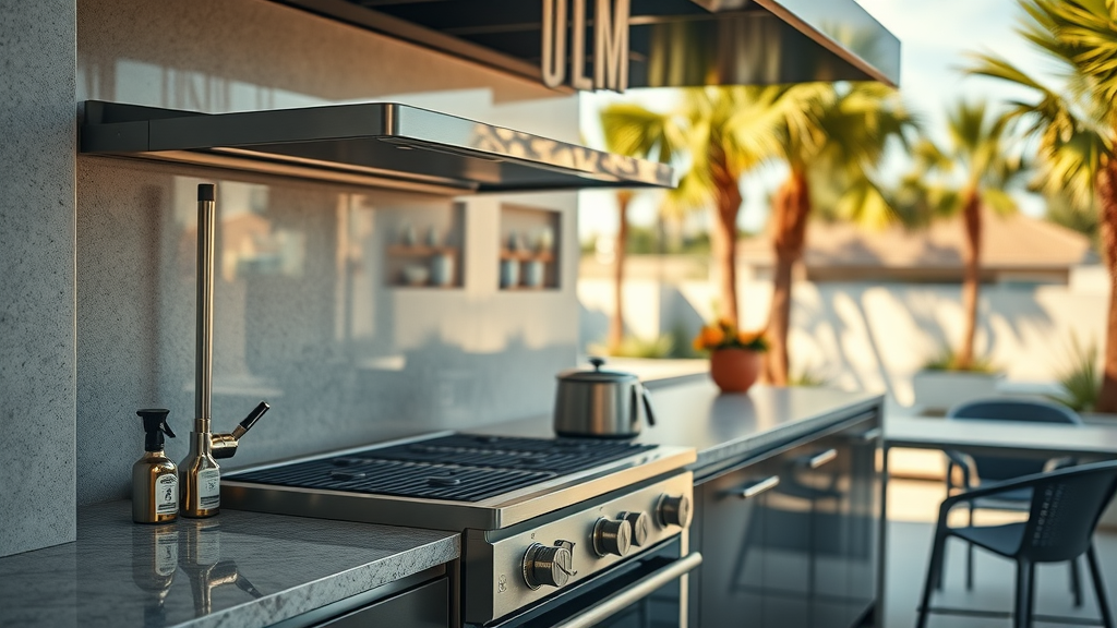 Innovative outdoor kitchen with modern hardware and smart tech integration