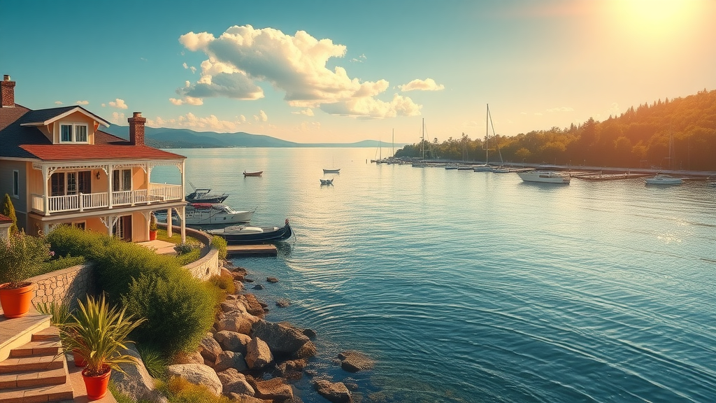 Sunny waterfront property, serene view, nestled beside tranquil waters, vibrant natural surroundings, Port Charlotte.