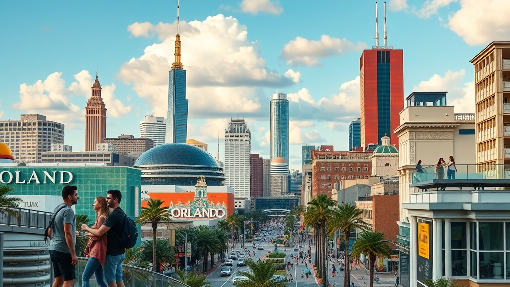 Bustling cityscape of Orlando, exploring attractions