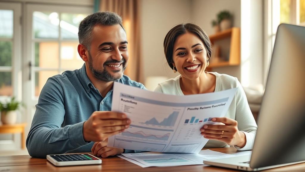 property tax rate and safety evaluation in Florida: couple reviewing home purchase documents and tax charts