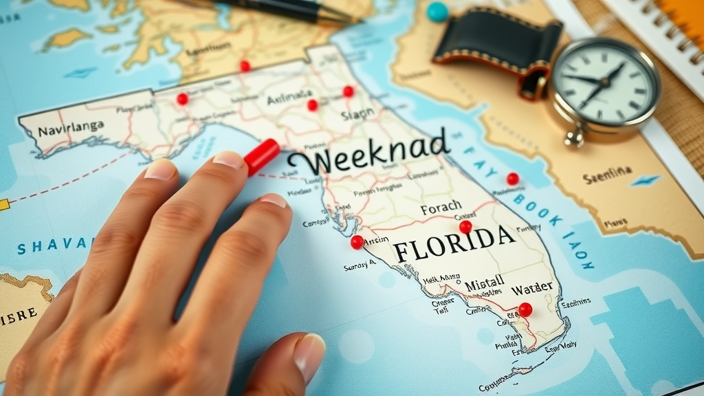 Map of Florida with highlighted weekend getaway spots
