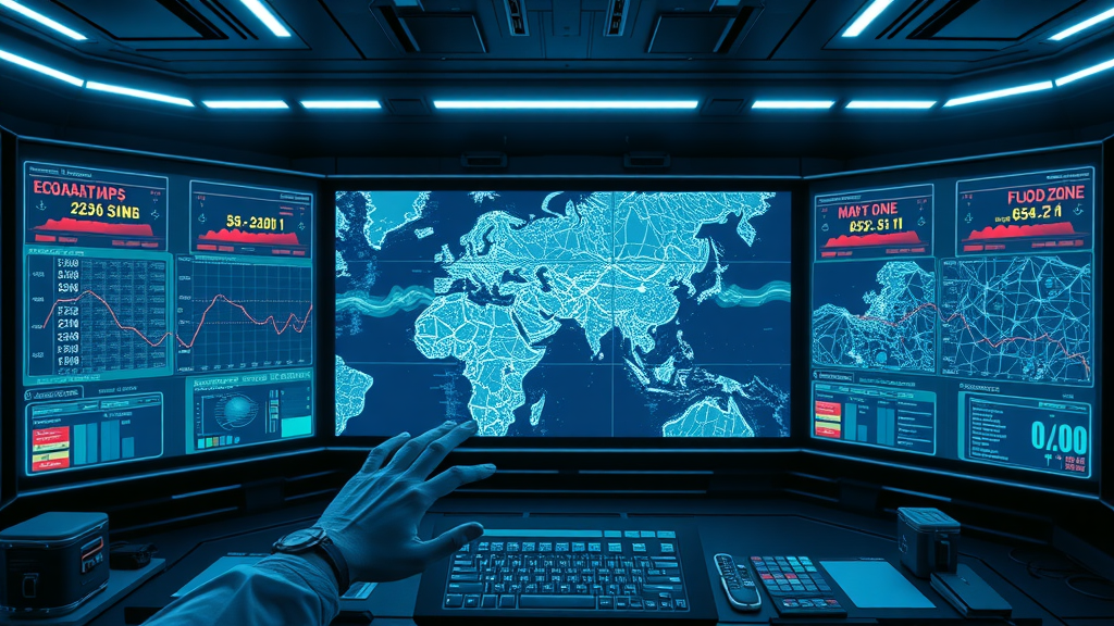 futuristic digital concept showing evolving Florida flood zone maps, holographic interface with flood data updates and glowing panels